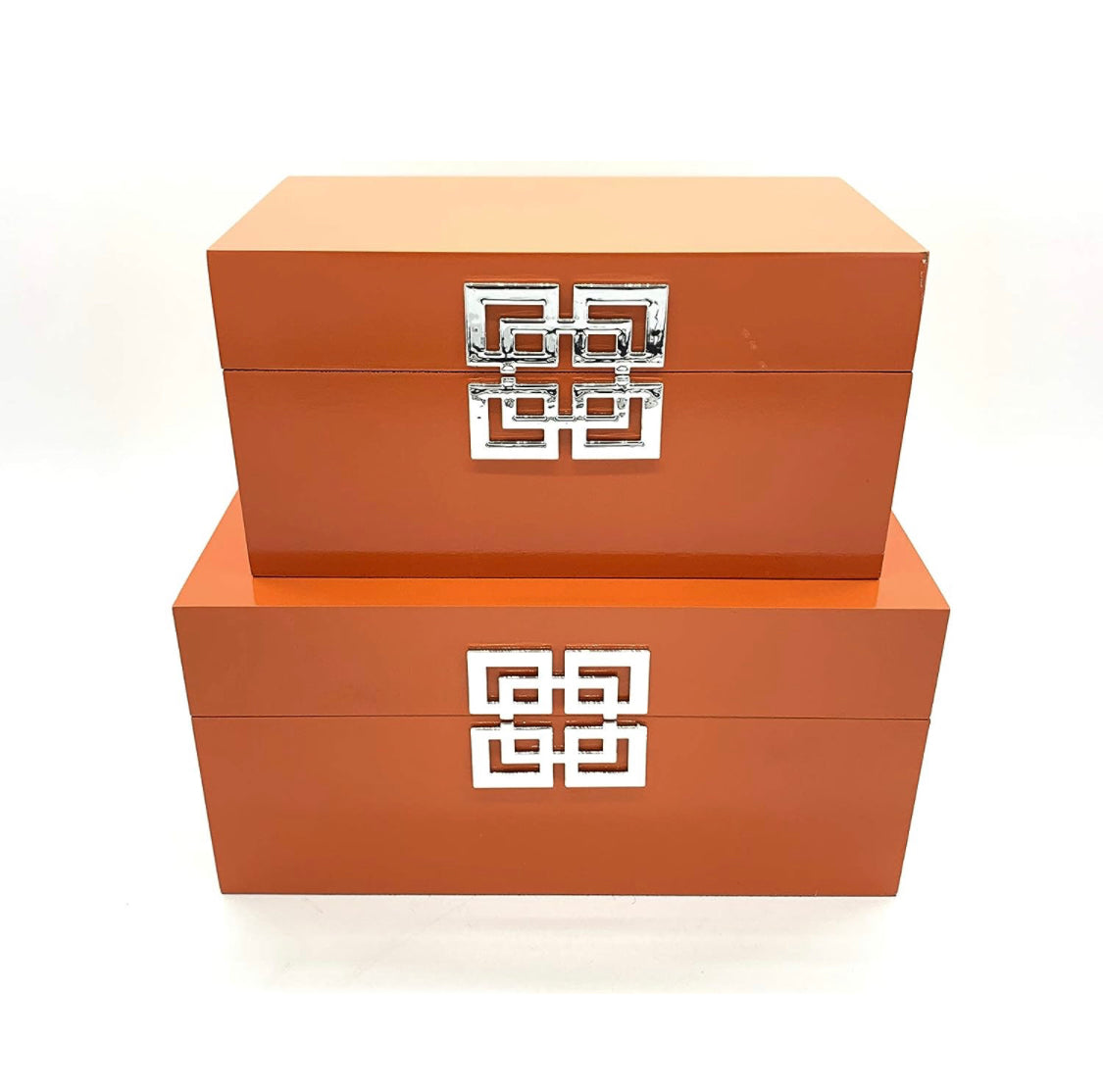 Galt International Large & Small Decorative Storage Box w/Hinged Lid - Classic Design Wood Decor Boxes with Geometric Opening Clasp - Home & Office Storage - Set of 2