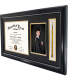 11x22 Black Diploma Frame with Tassel Holder and Picture for 8.5x11 Certificate 5x7 Photo,Real Glass,Black Over Gold Mat