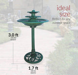 35" Tall Outdoor 3-Tiered Pedestal Water Fountain and Birdbath, Green