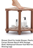 Corner Shower Bench with Storage Shelf Waterproof Plastic Shower Stool Teak Finish
