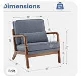 Mid Century Accent Chair w/ Wood Frame Grey Cushion Lounge Chair