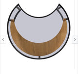 Minimalist Modern Moon-Shaped Coffee Table with Tempered Glass Top and Open Storage Shelf