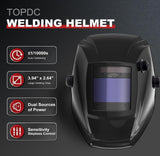 TOPDC Large Viewing Screen 3.94" x 2.64" Auto Darkening Welding Helmet, Solar/Battery Powered Welder Mask, Weld Hood 4 Arc Sensor Wide Adjustable Shade DIN 5-9/9-13 for MIG, TIG, ARC