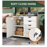 5-Drawer Rolling Storage Cabinet w/ Adjustable Shelf & Printer Stand White