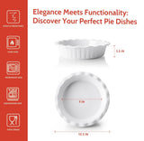 Porcelain Deep Fluted Pie Dish for Baking - 9 inch Porcelain Pie Plate for Apple, Quiche, Pot Pies, Tart - Vertical Line - White
