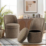 Swivel Accent Chair with Hidden Storage, Upholstered Barrel Armchair - Brown