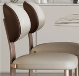 White Upholstered Dining Chairs Set of 2 with Brown Backrests & Gold Stainless Steel Frame