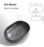 Bathivy Matte Black Oval Bathroom Vessel Sink, 23.6'' x 15.7'' Above Counter Wash Bowl, Modern Ceramic Porcelain Bath Sink Art Basin