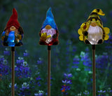 Solar Gnome with LED Light Garden Stake Set of 3