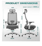 Gray - High Back Ergonomic Executive Office Chair with Lumbar Support Headrest Flip Arms
