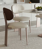 White Upholstered Dining Chairs Set of 2 with Brown Backrests & Gold Stainless Steel Frame