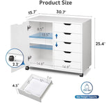 5-Drawer Rolling Storage Cabinet w/ Adjustable Shelf & Printer Stand White