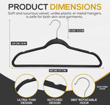 50 Pack New Premium Quality Velvet Hangers Ultra Thin Non Slip Adult Felt Space Saving Hangers for Closet Heavy Duty Coat Pants Jackets Dress Hangers 360° Swivel Hook Hold Upto 10 lbs Black