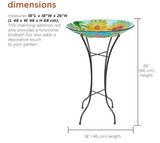 Alpine Corporation 26" Tall Outdoor Glass Floral Bee Birdbath with Metal Stand and Detachable 18" diam Bowl Garden Decor, Yellow