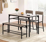 43.3” 4-Piece Dining Table Set with 2 Chairs, Storage Bench & Shelves – Gray & Black