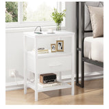Charging Nightstand w/ USB Ports & Drawer Adjustable Bedside Organizer White