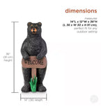 Reduced - 36 in. Tall Outdoor Standing Black Bear with Welcome Sign Yard Statue Decoration - broken foot. Still stands on own