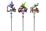 ALPINE® Metal & Glass 'Love', 'Hope', 'Grow' Garden Stake - Assorted