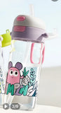 2-IN-1 600mL Sports Water Bottle Cup Large Capacity Children's Straw -Purple w/Grey