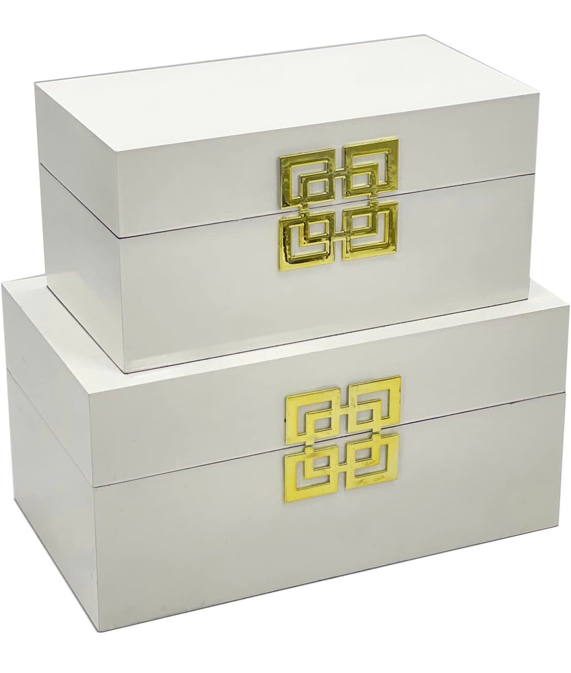 Galt International Large & Small Decorative Storage Box w/Hinged Lid - Classic Design Wood Decor Boxes with Geometric Opening Clasp - Home & Office Storage - Set of 2