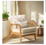 Mid Century Accent Chair Upholstered Reading Armchair with Wood Frame Beige