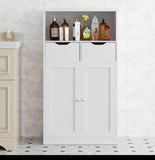42.5”H White Bathroom Storage Cabinet with 2 Drawers, Doors & Adjustable Shelf