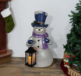 3FT Snowman Statue w/ Lantern & LED Candle – Indoor Outdoor Holiday Decor
