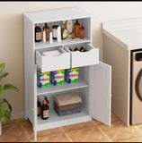 42.5”H White Bathroom Storage Cabinet with 2 Drawers, Doors & Adjustable Shelf
