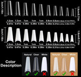 1000 PCS French Coffin Ballerina Nail Tips Acrylic Nails Artificial Half False Flake Nail Tips 10 sizes with Clear Plastic Cases for Nail Salon Nail Shop DIY Nail Art Ballerina Nails