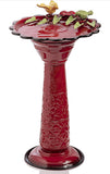 28" Tall Outdoor Metal Birdbath with Birds and Leaves Yard Statue Decoration, Red