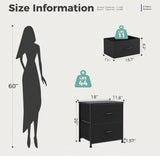 2-Drawer Black Nightstand & Fabric Bin Dresser – Compact End Table for Bedroom, Entryway, Dorm, or Living Room- Black