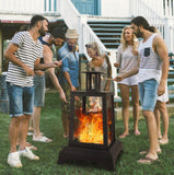 Large Fire Pit Steel Wood Burning Outdoor Fireplace Tower 44" High Big Patio Firepits with Mesh Screen Cover, for Backyard, Garden, Beach, Camping