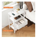 Charging Nightstand w/ USB Ports & Drawer Adjustable Bedside Organizer White