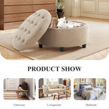 Fabric Round Storage Ottoman with Reversible Tray Lid – Multi-Functional Footrest, Hidden Storage, Sturdy & Stylish Small Coffee Table for Living Room, Bedroom, or Entryway(Camel)