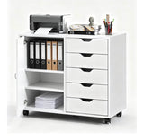 5-Drawer Rolling Storage Cabinet w/ Adjustable Shelf & Printer Stand White