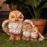 11" Owl Mom Wing Protecting Two Baby Owlettes Statuary, Brown