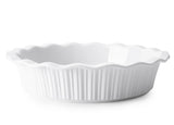 Porcelain Deep Fluted Pie Dish for Baking - 9 inch Porcelain Pie Plate for Apple, Quiche, Pot Pies, Tart - Vertical Line - White