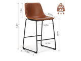 26 Inch Counter Height Bar Stools Set of 2 Faux Leather Kitchen Island Chairs Brown