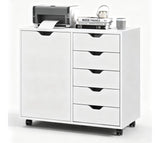 5-Drawer Rolling Storage Cabinet w/ Adjustable Shelf & Printer Stand White