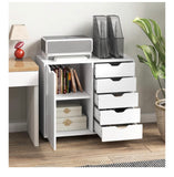5-Drawer Rolling Storage Cabinet w/ Adjustable Shelf & Printer Stand White