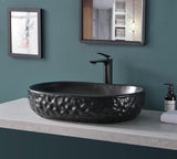 Bathivy Matte Black Oval Bathroom Vessel Sink, 23.6'' x 15.7'' Above Counter Wash Bowl, Modern Ceramic Porcelain Bath Sink Art Basin