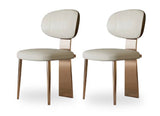 White Upholstered Dining Chairs Set of 2 with Brown Backrests & Gold Stainless Steel Frame