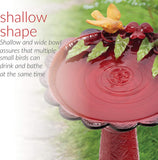 28" Tall Outdoor Metal Birdbath with Birds and Leaves Yard Statue Decoration, Red
