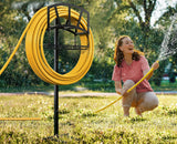 Freestanding Garden Hose Holder with Storage Basket – Outdoor Rack & Organizer