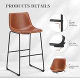 26 Inch Counter Height Bar Stools Set of 2 Faux Leather Kitchen Island Chairs Brown