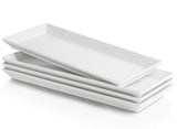 White Rectangular Platters, Porcelain Serving Plates for Parties - 11.7 Inch, Set of 4