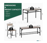 43.3” 4-Piece Dining Table Set with 2 Chairs, Storage Bench & Shelves – Gray & Black