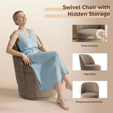 Swivel Accent Chair with Hidden Storage, Upholstered Barrel Armchair - Brown