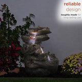 Indoor/Outdoor Floor Rock Waterfall Fountain with LED Lights, 5-Tiered Rainforest Fountain 22", Brown