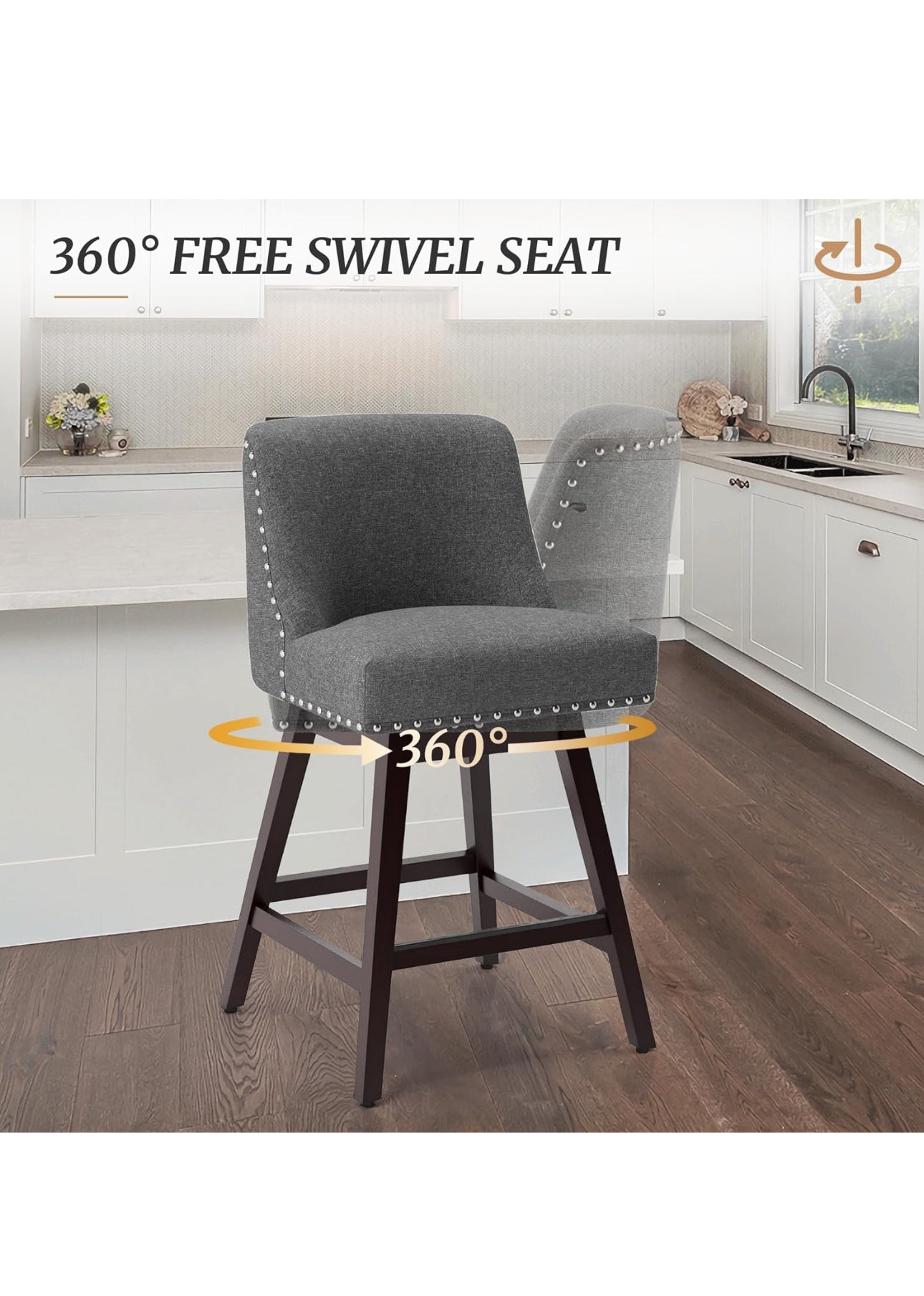 Reduced 26 Inch Bar Stool, Gray Swivel Counter Stool with Back, Line Mega Brown Box